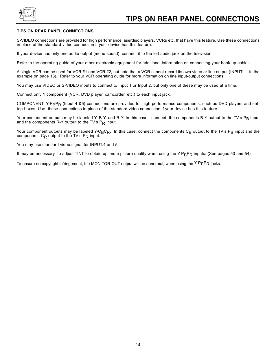 Tips on rear panel connections | Hitachi 53UDX10B User Manual | Page 14 / 68