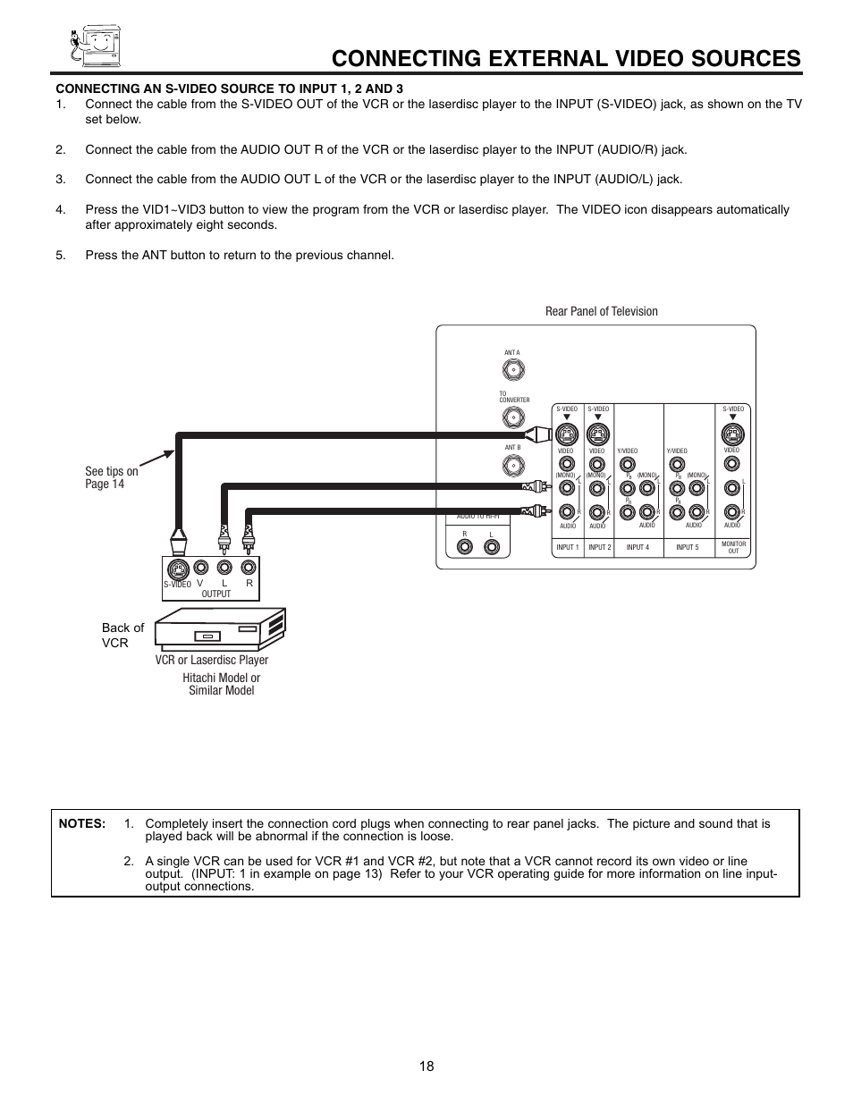 Connecting external video sources | Hitachi 53UDX10B User Manual | Page 18 / 68