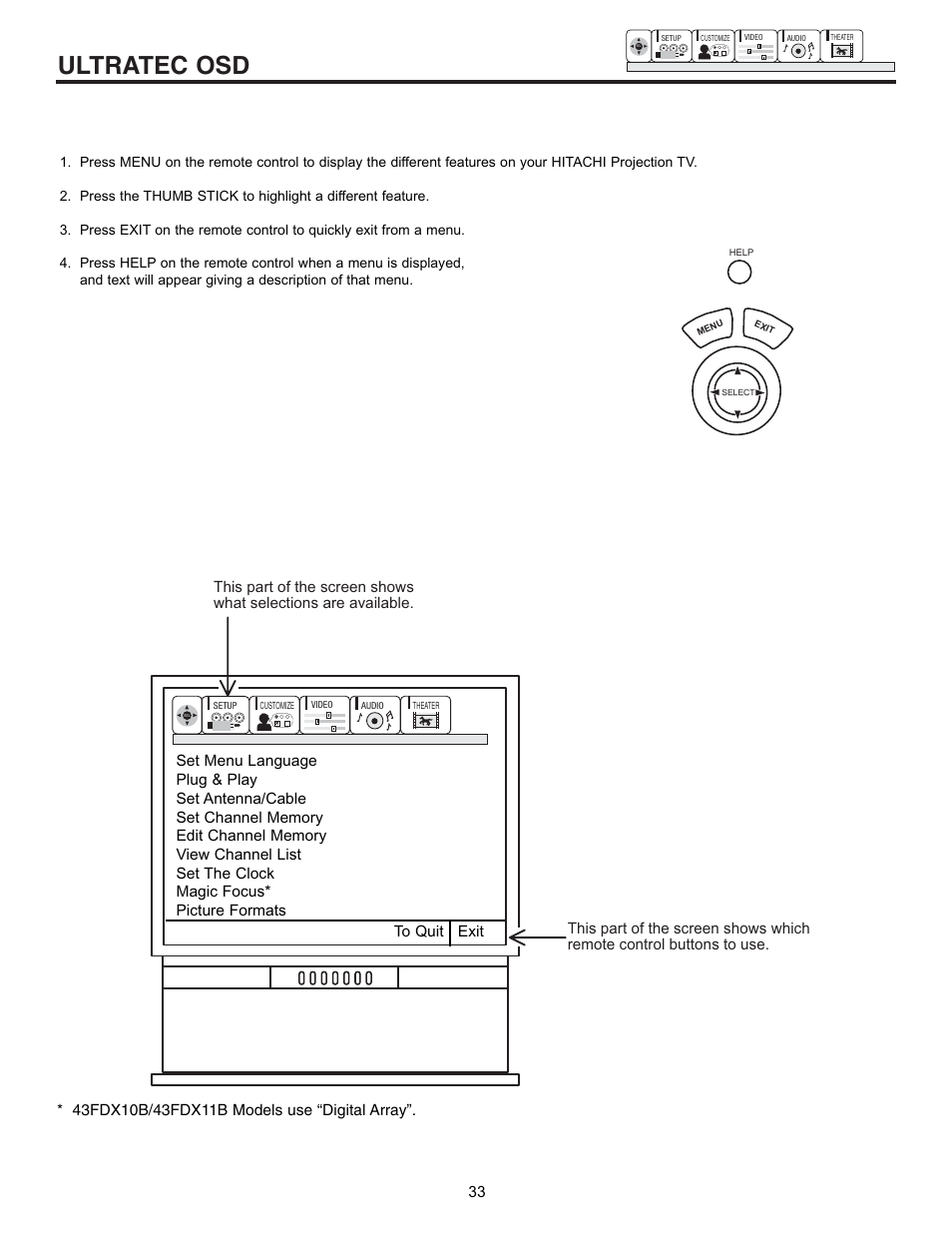 Ultratec osd | Hitachi 53UDX10B User Manual | Page 33 / 68