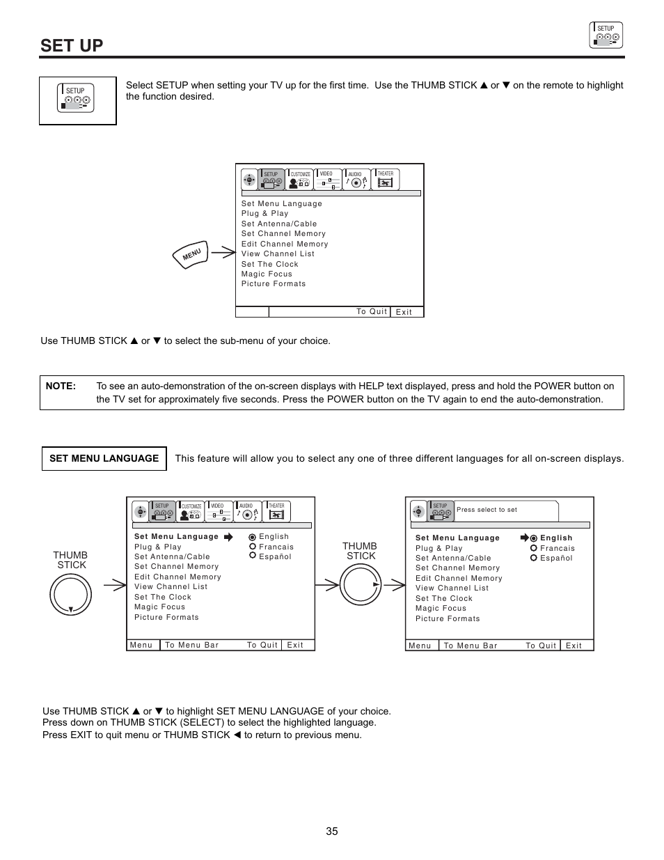 Set up | Hitachi 53UDX10B User Manual | Page 35 / 68