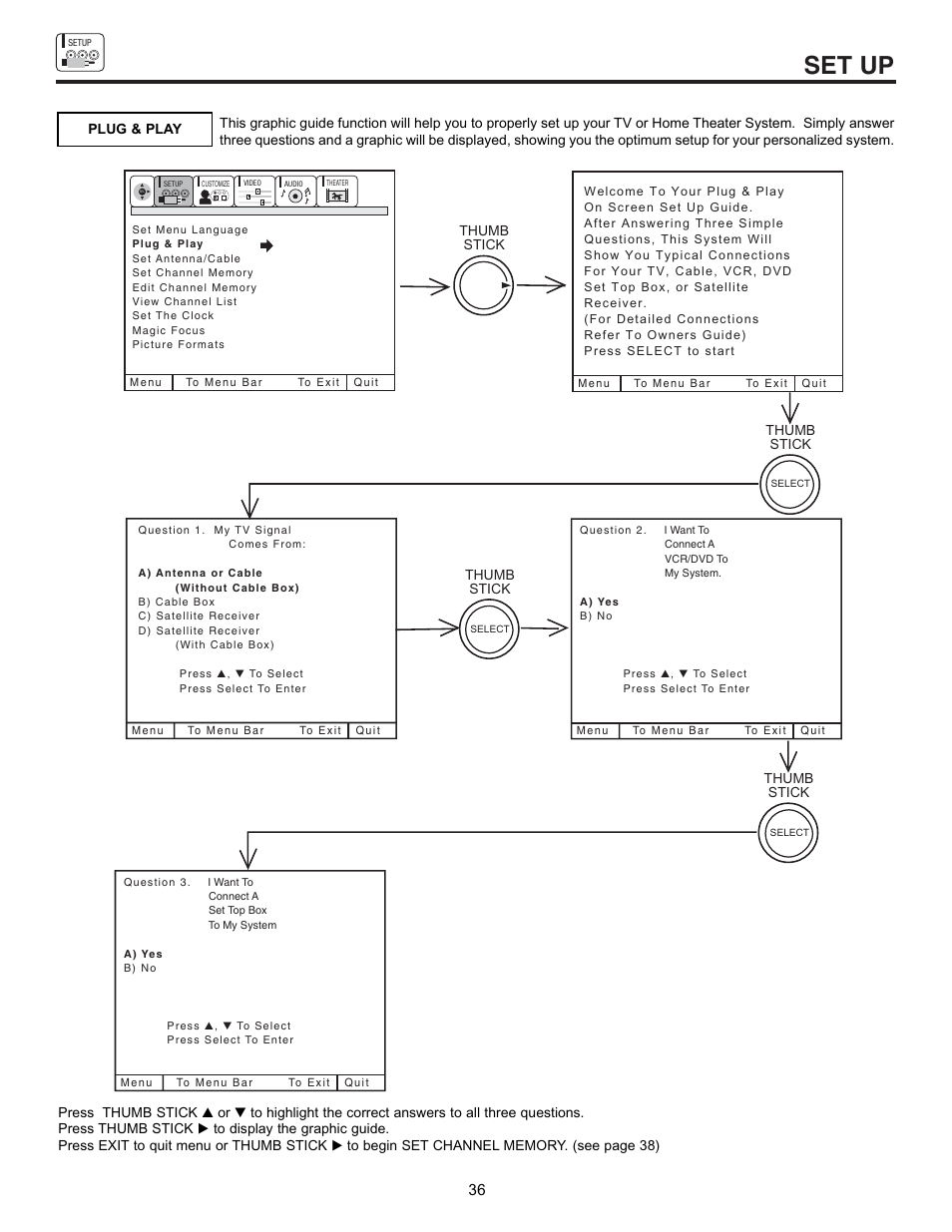 Set up | Hitachi 53UDX10B User Manual | Page 36 / 68