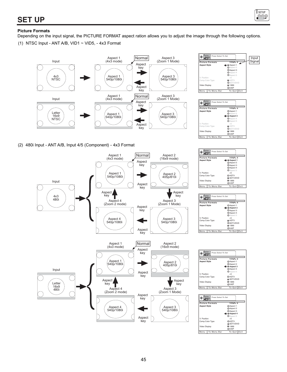 Set up, Normal | Hitachi 53UDX10B User Manual | Page 45 / 68