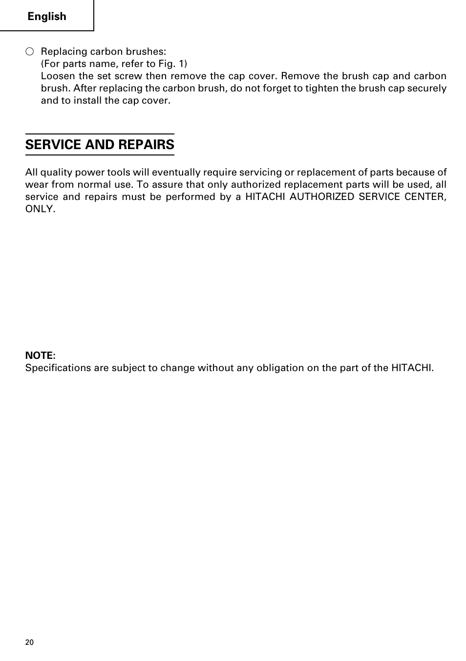 Service and repairs | Hitachi DH 38YE User Manual | Page 20 / 64