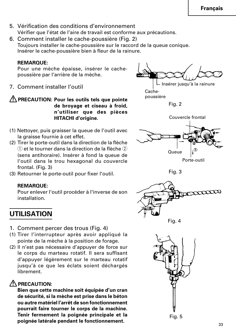 Utilisation | Hitachi DH 38YE User Manual | Page 33 / 64