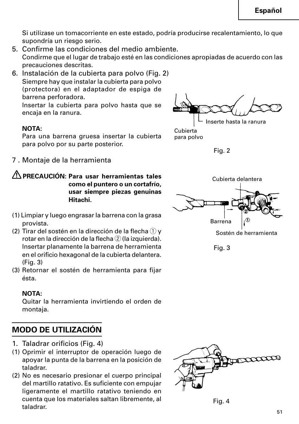 Modo de utilización | Hitachi DH 38YE User Manual | Page 51 / 64