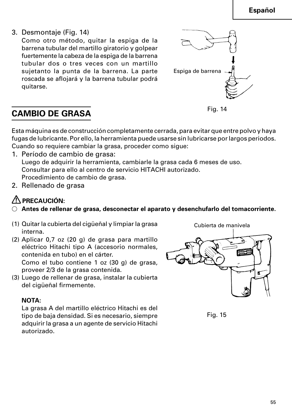 Cambio de grasa | Hitachi DH 38YE User Manual | Page 55 / 64