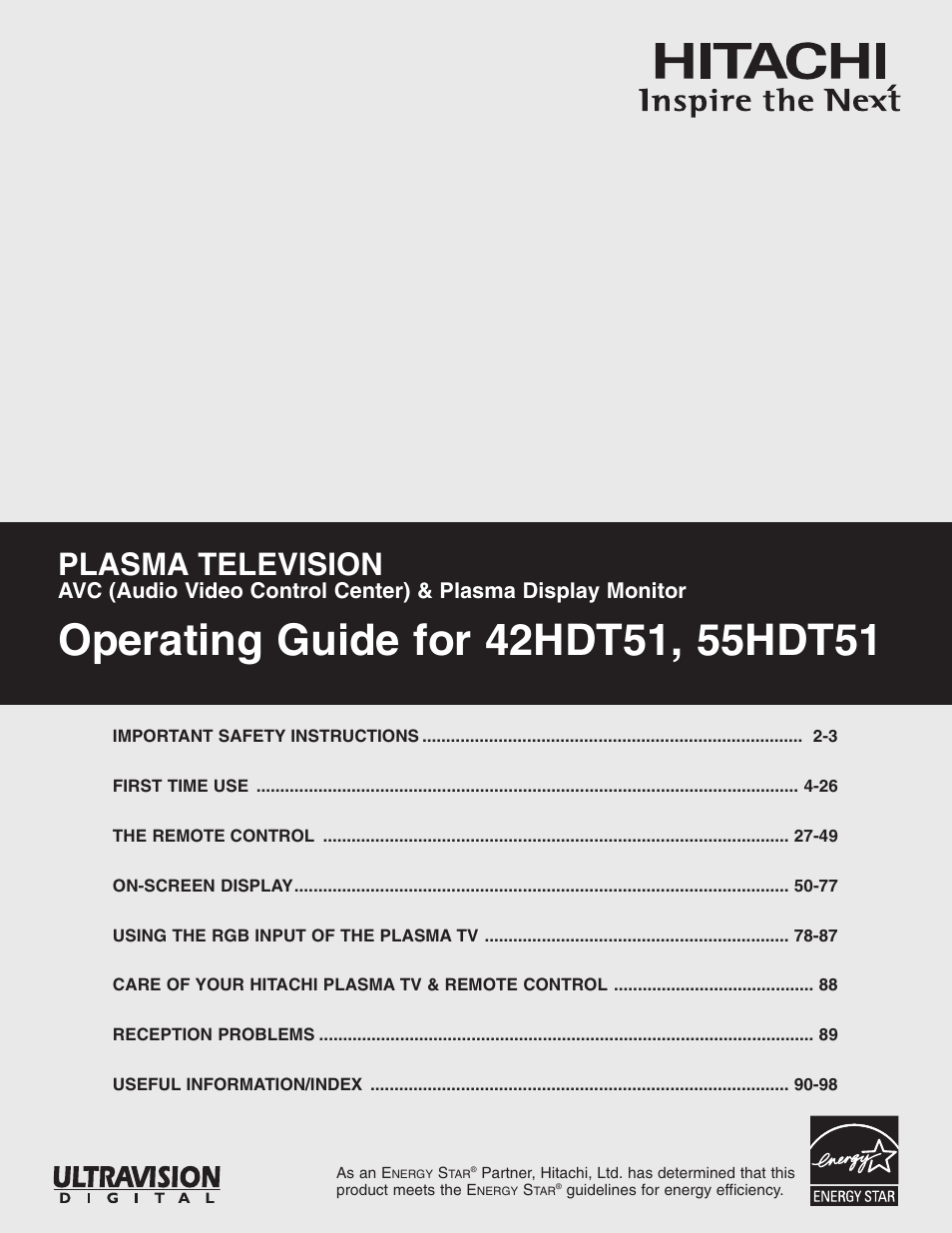 Hitachi 55HDT51 User Manual | 100 pages