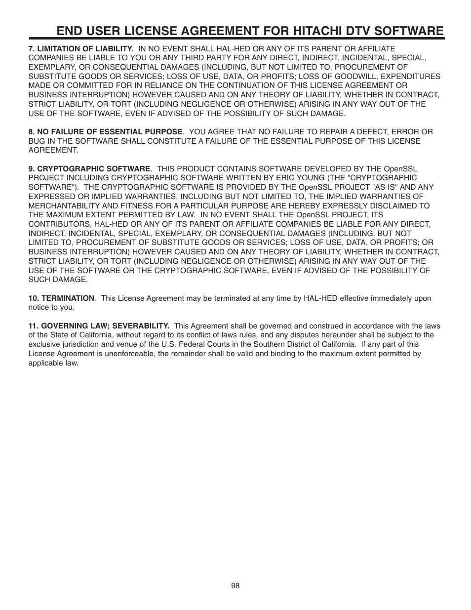 Hitachi 55HDT51 User Manual | Page 98 / 100