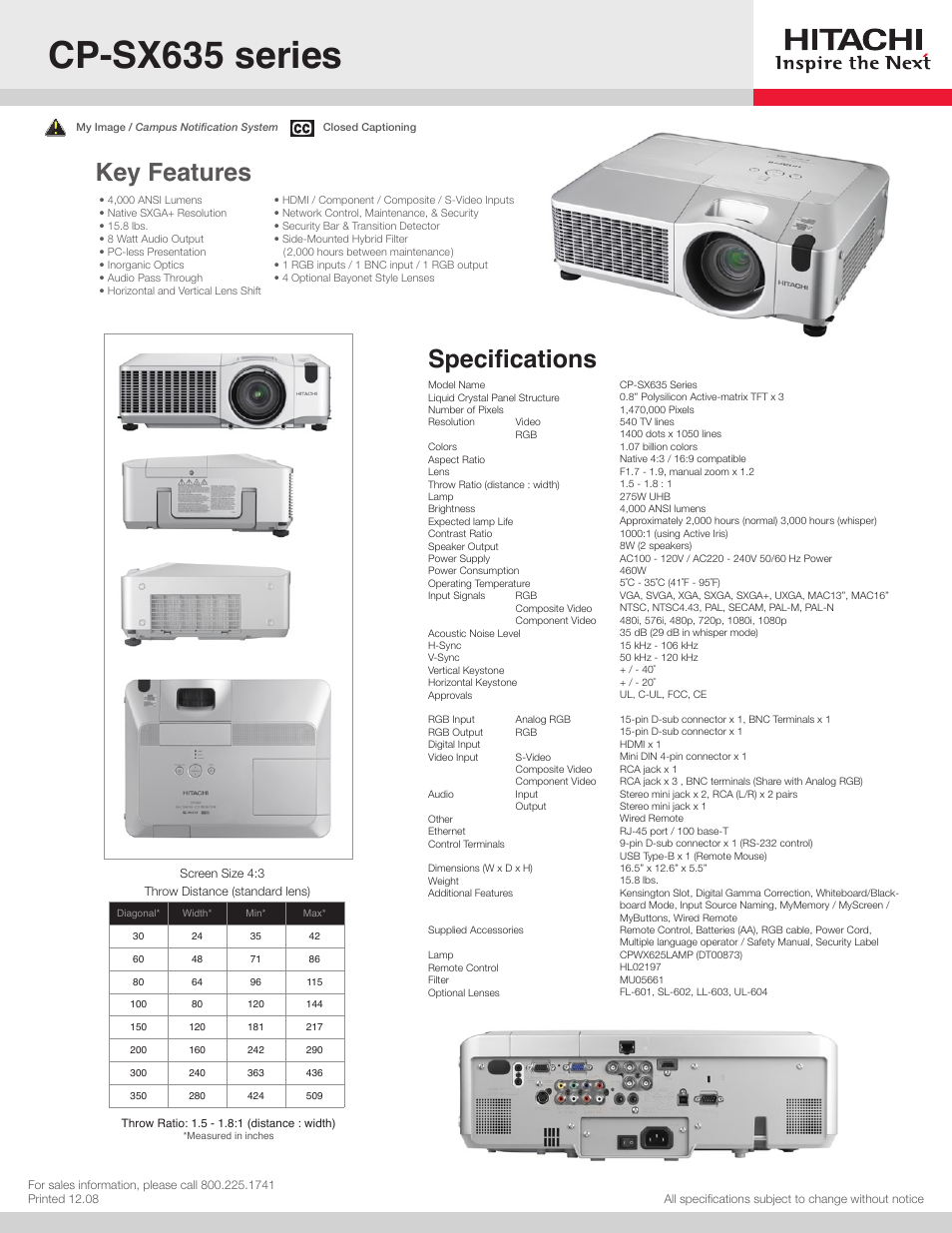 Hitachi CP-SX635 User Manual | 1 page