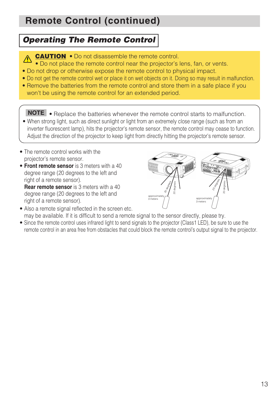 Remote control (continued), Operating the remote control | Hitachi CP-X1230 User Manual | Page 13 / 44