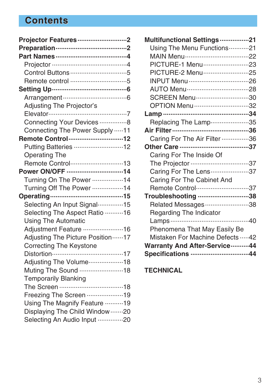 Hitachi CP-X1230 User Manual | Page 3 / 44