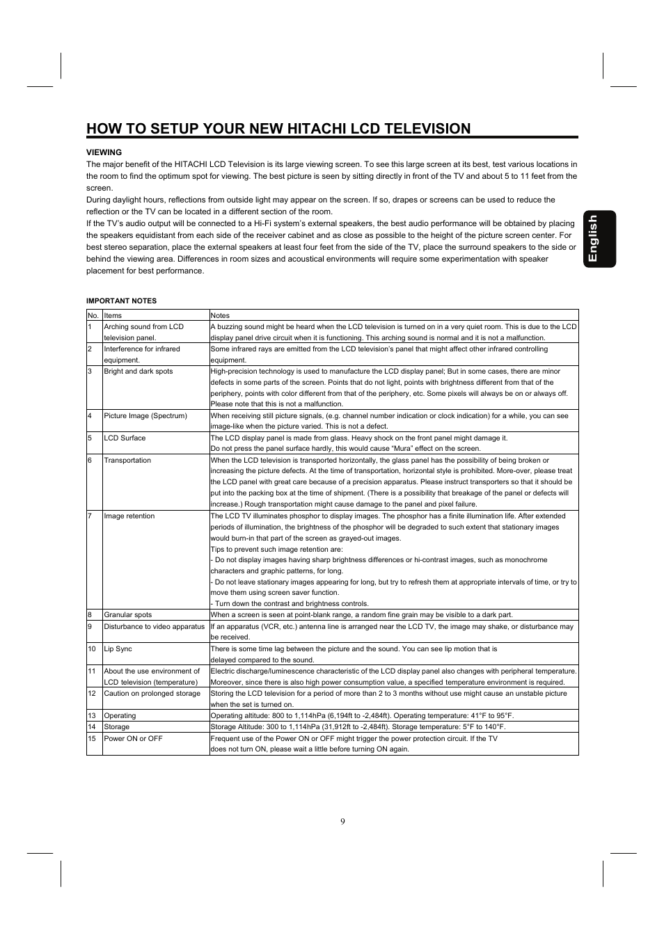 How to setup your new hitachi lcd television, English | Hitachi 37HDL52A User Manual | Page 10 / 53