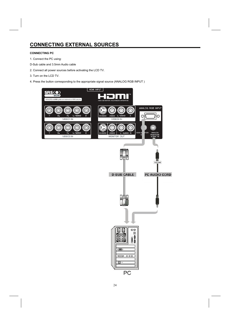Connecting external sources | Hitachi 37HDL52A User Manual | Page 25 / 53