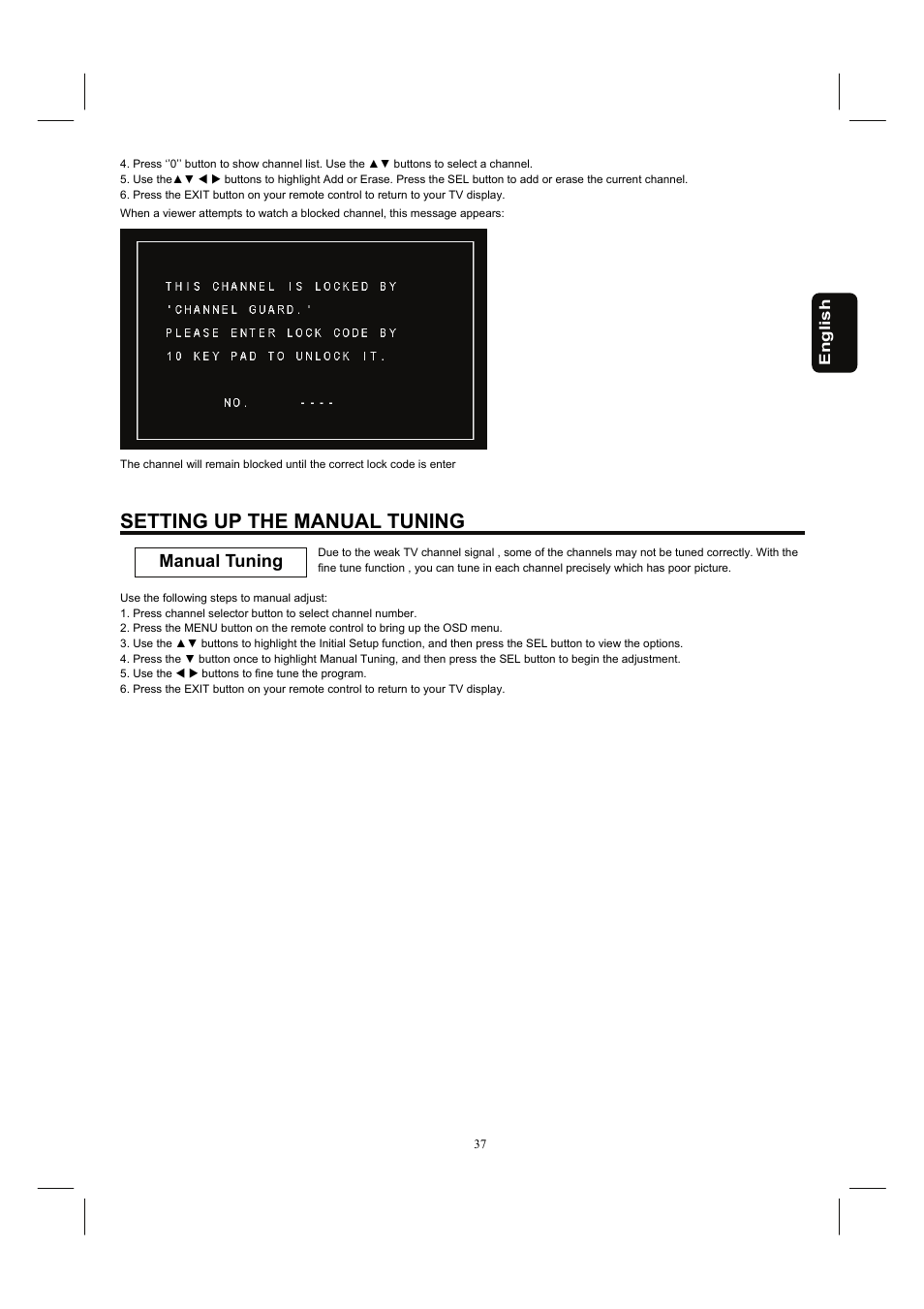 Setting up the manual tuning, Manual tuning | Hitachi 37HDL52A User Manual | Page 38 / 53