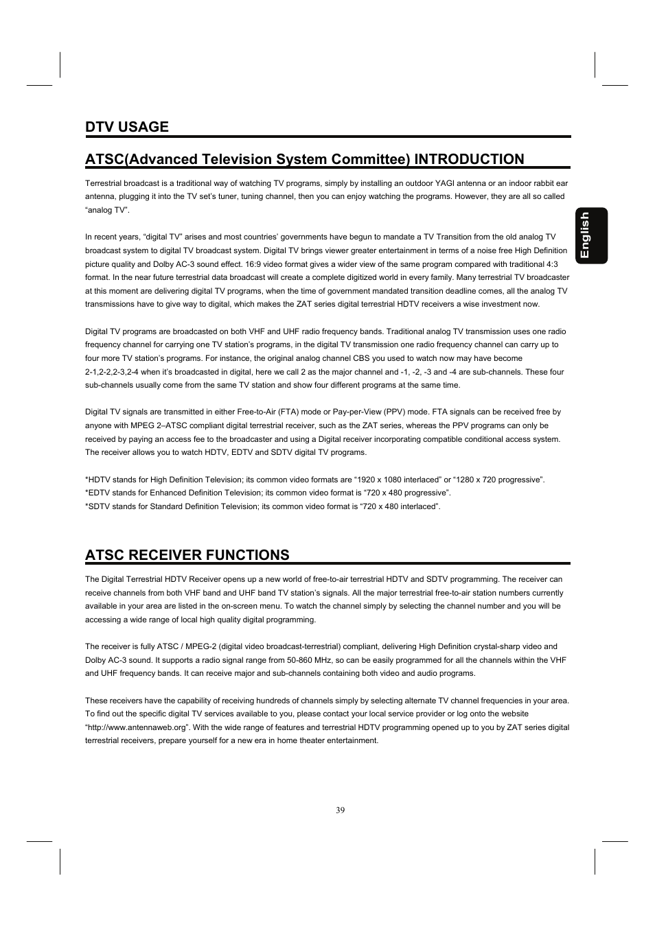 Atsc receiver functions | Hitachi 37HDL52A User Manual | Page 40 / 53