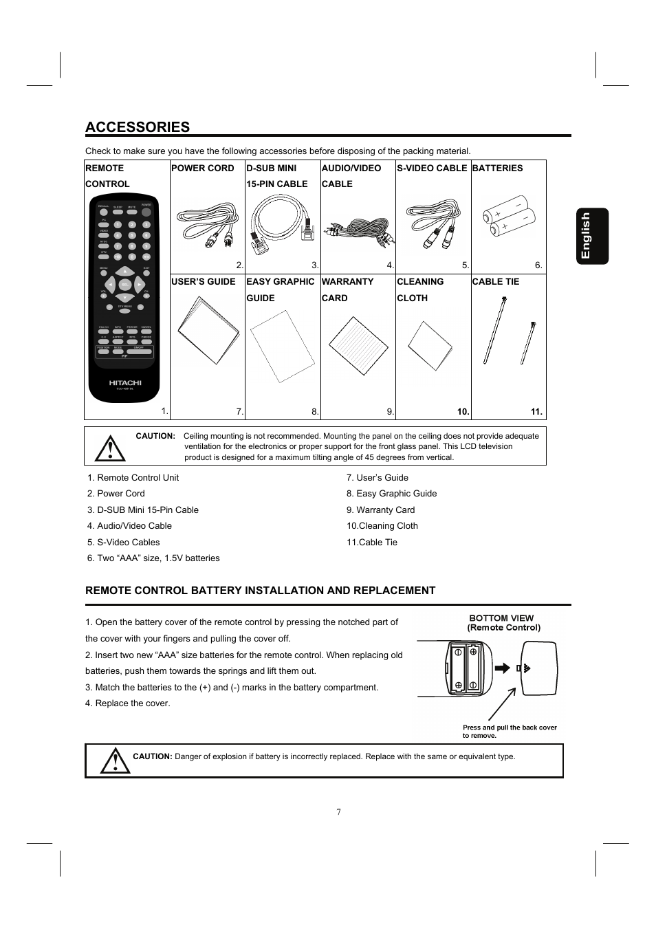 Accessories | Hitachi 37HDL52A User Manual | Page 8 / 53