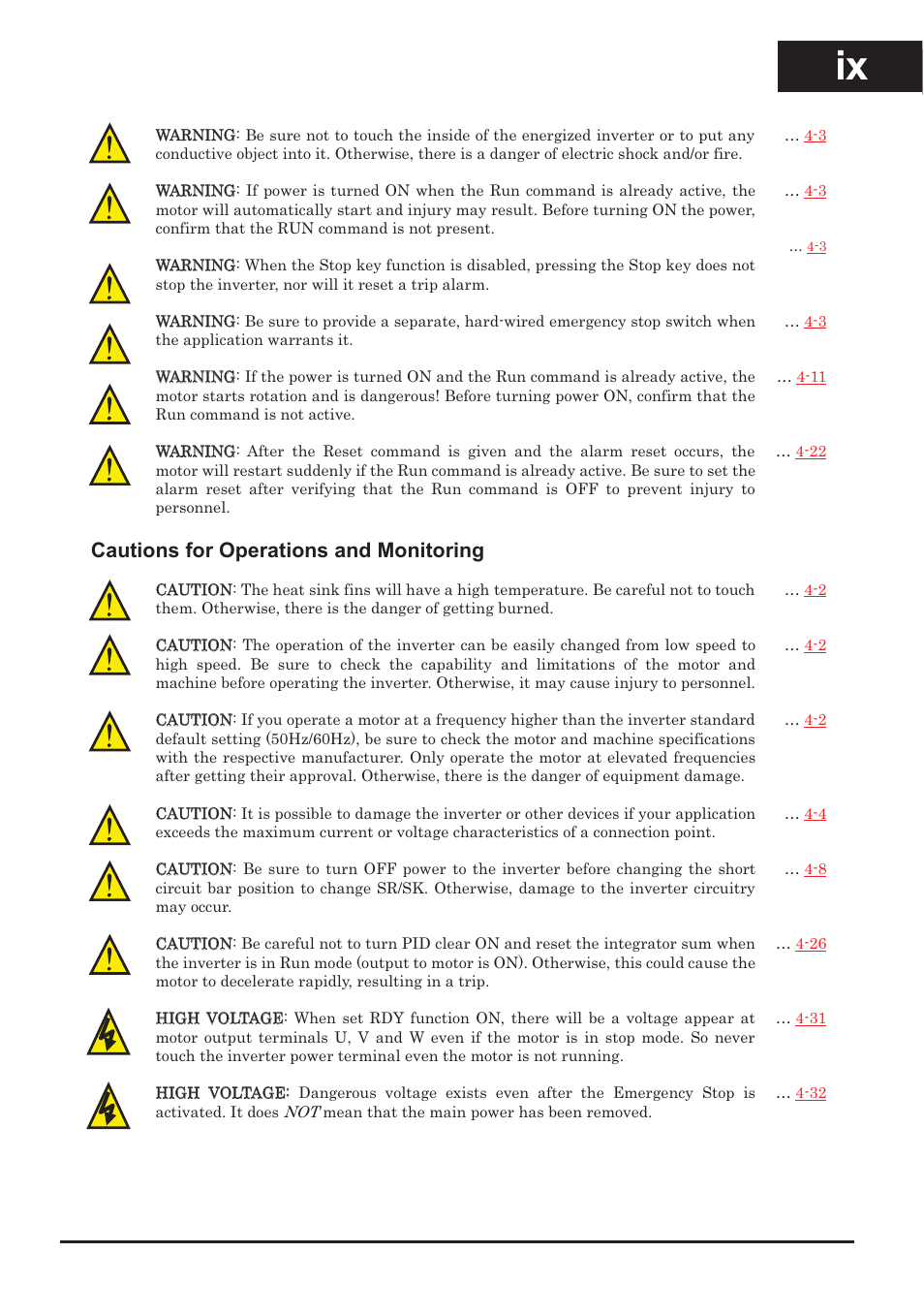 Cautions for operations and monitoring | Hitachi CONVENTION 14 User Manual | Page 10 / 305