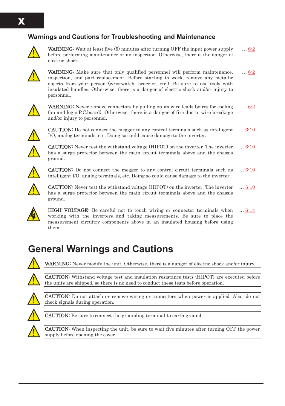 General warnings and cautions iv | Hitachi CONVENTION 14 User Manual | Page 11 / 305