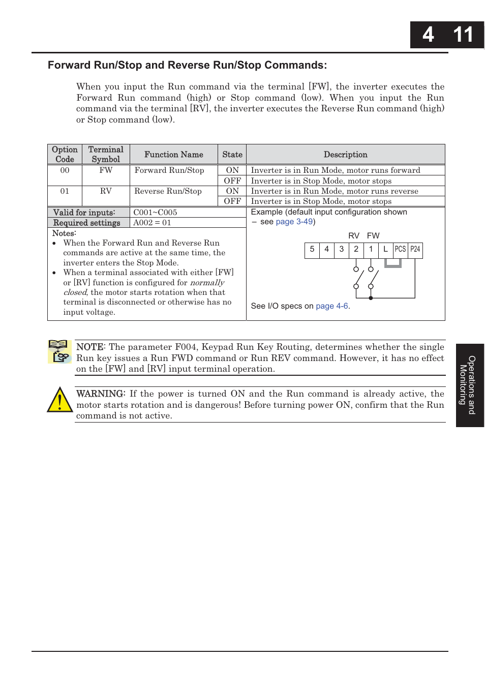 Forward run/stop and reverse run/stop commands | Hitachi CONVENTION 14 User Manual | Page 160 / 305