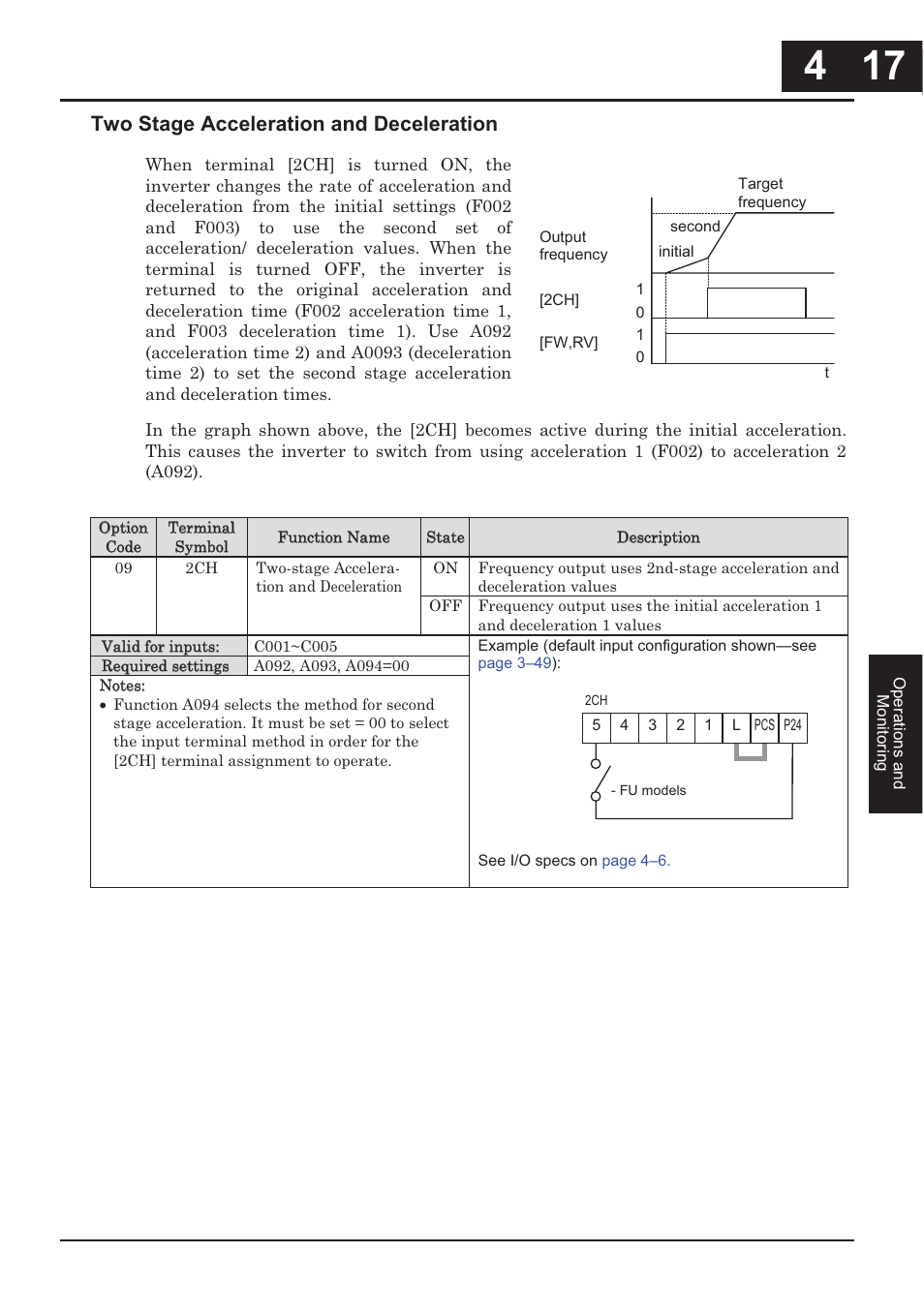 Two stage acceleration and deceleration | Hitachi CONVENTION 14 User Manual | Page 166 / 305