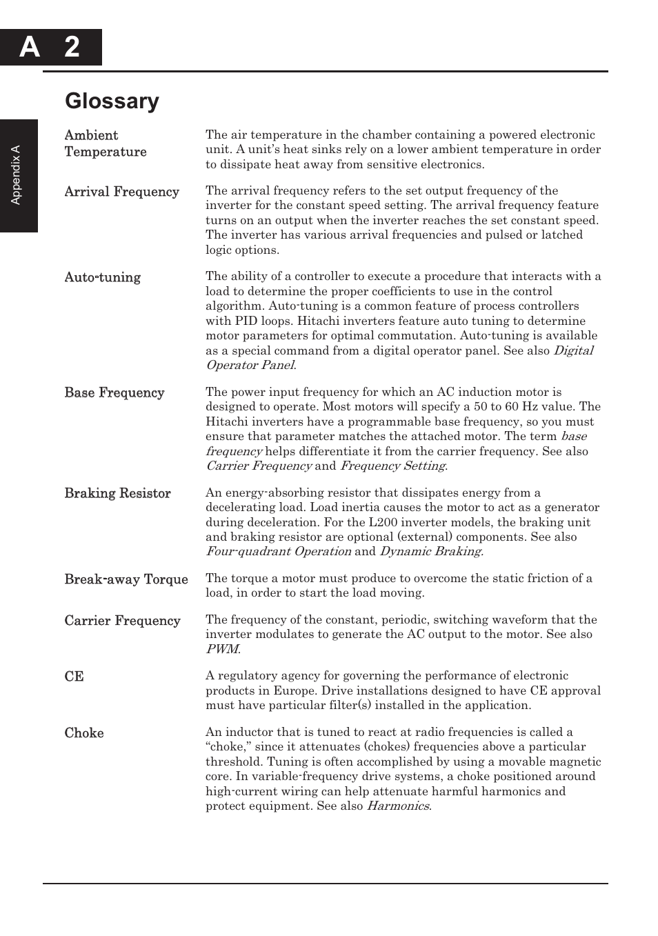 Glossary, A 2 | Hitachi CONVENTION 14 User Manual | Page 237 / 305
