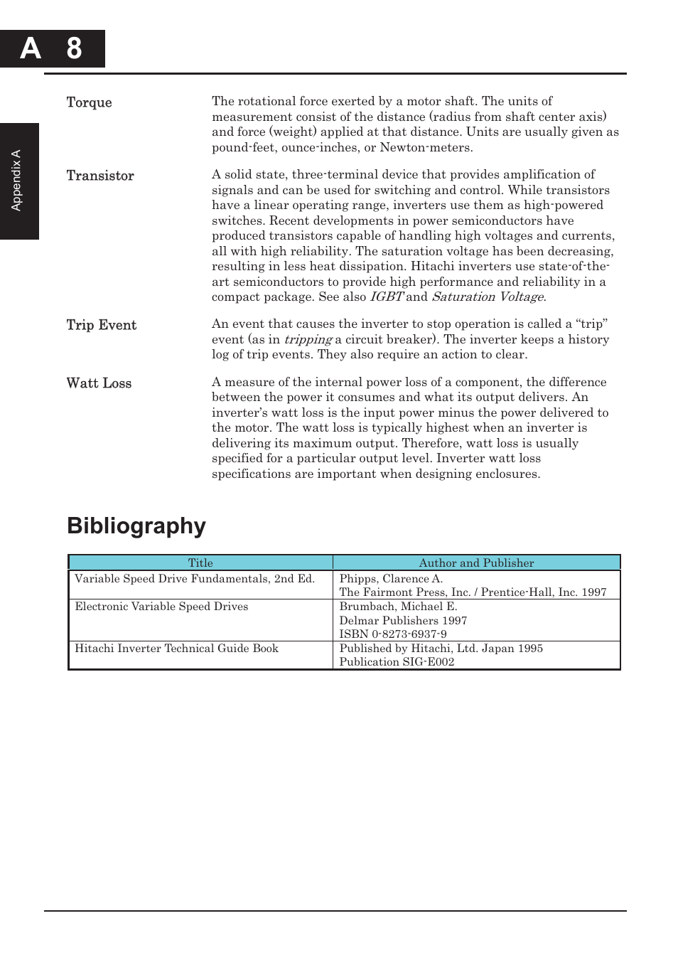 Bibliography, A 8 | Hitachi CONVENTION 14 User Manual | Page 243 / 305