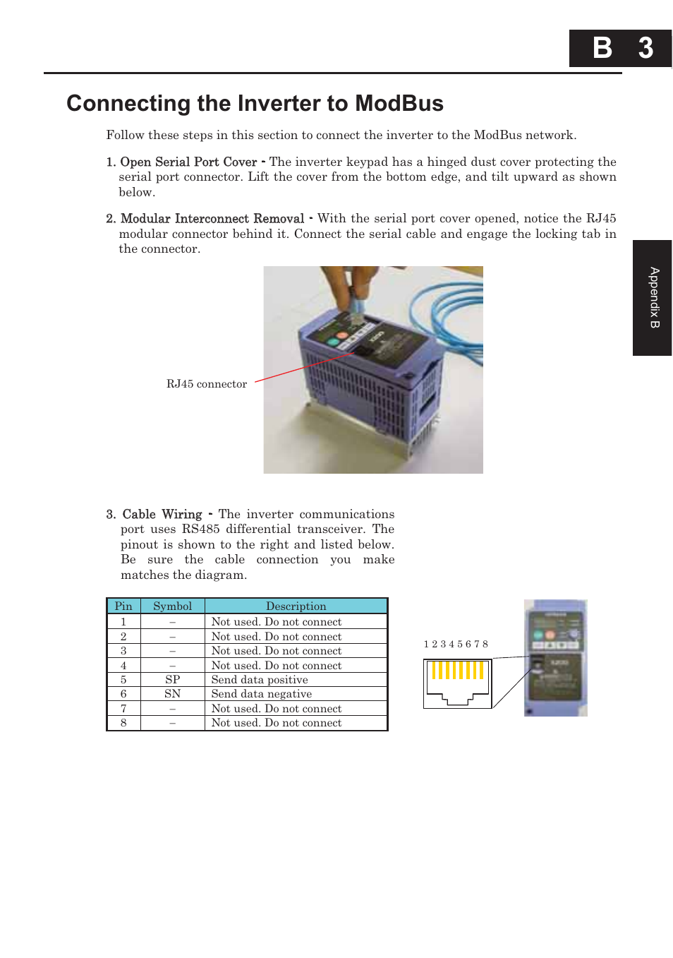 Connecting the inverter to modbus, B 3 | Hitachi CONVENTION 14 User Manual | Page 246 / 305