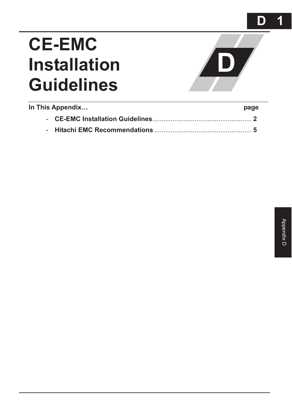 Appendix d: ce-emc installation guidelines, Ce-emc installation guidelines, D 1 | Hitachi CONVENTION 14 User Manual | Page 294 / 305