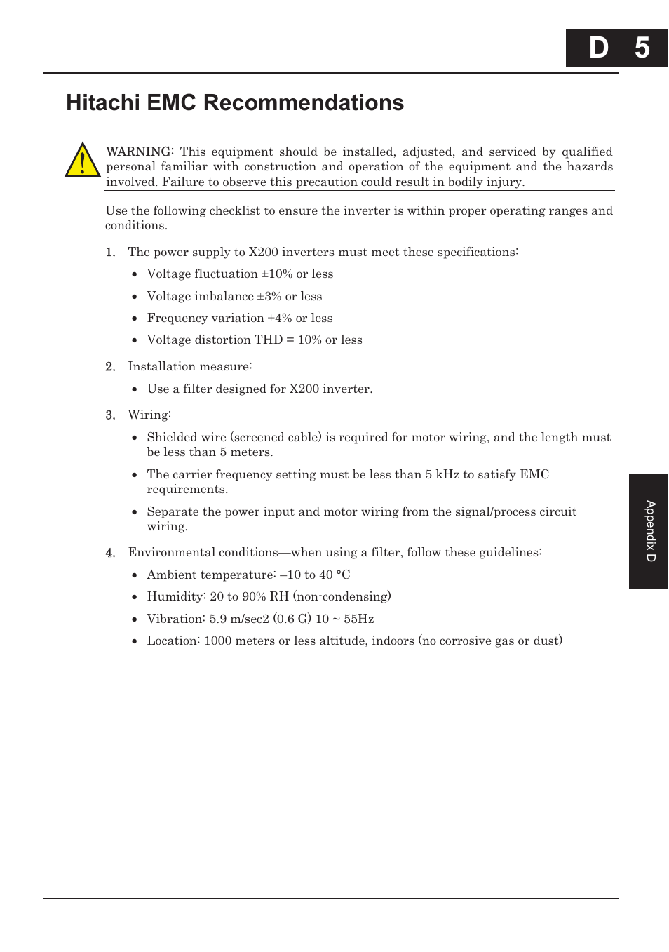 Hitachi emc recommendations, D 5 | Hitachi CONVENTION 14 User Manual | Page 298 / 305