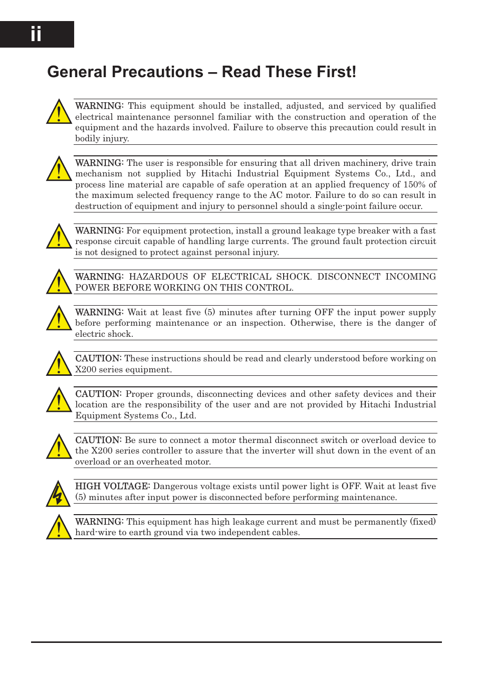 General precautions – read these first | Hitachi CONVENTION 14 User Manual | Page 3 / 305