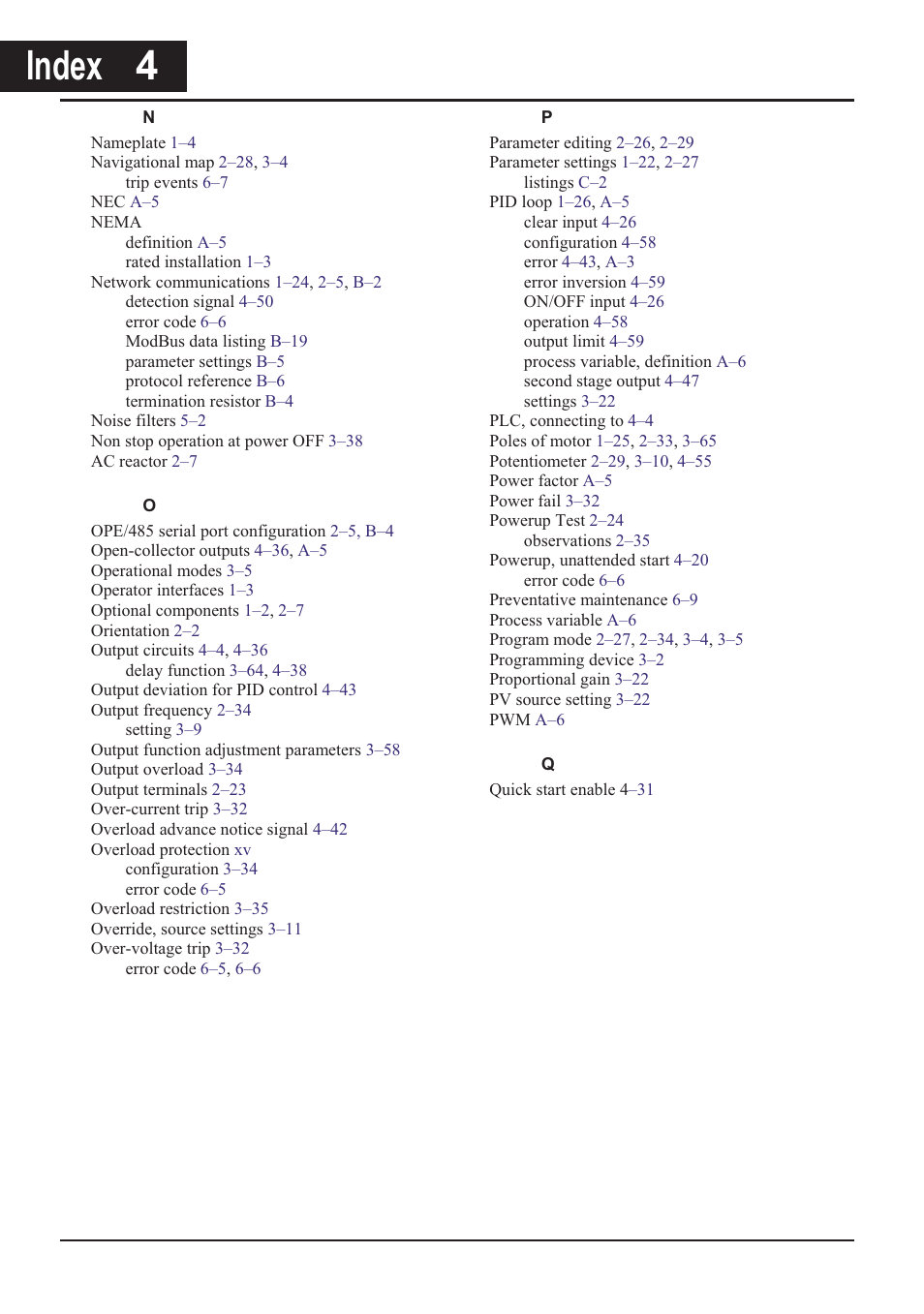 Index 4, Index  4 | Hitachi CONVENTION 14 User Manual | Page 303 / 305