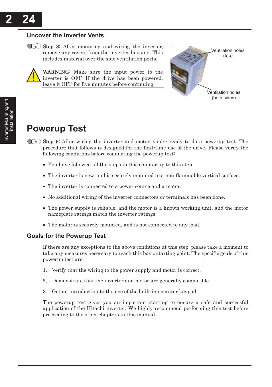 Powerup test -24, Powerup test | Hitachi CONVENTION 14 User Manual | Page 71 / 305