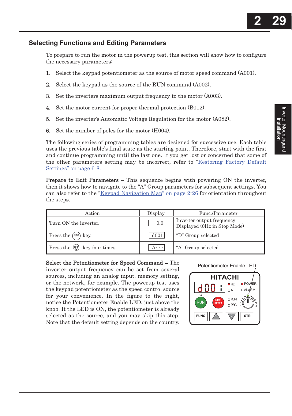 Selecting functions and editing parameters | Hitachi CONVENTION 14 User Manual | Page 76 / 305