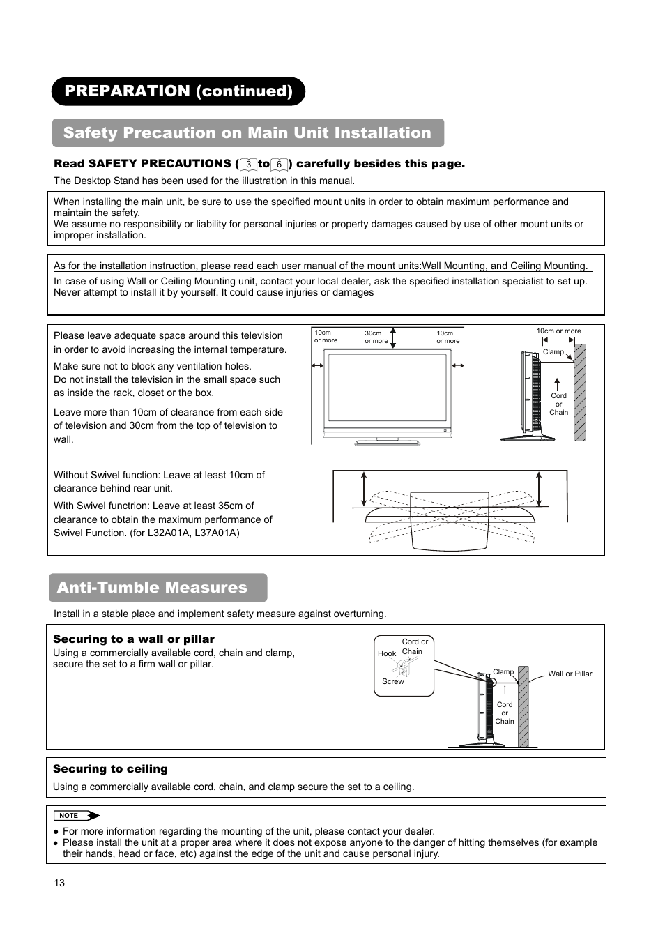 Anti-tumble measures | Hitachi L37A01A User Manual | Page 15 / 49