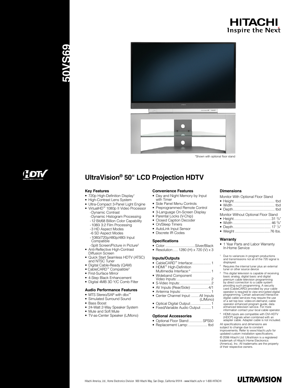Hitachi UltraVision 50VS69 User Manual | 1 page