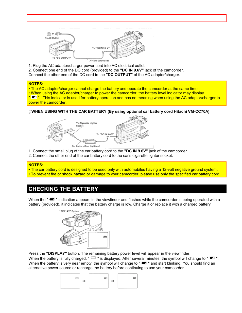 Checking the battery | Hitachi VTFX-6400A User Manual | Page 10 / 39