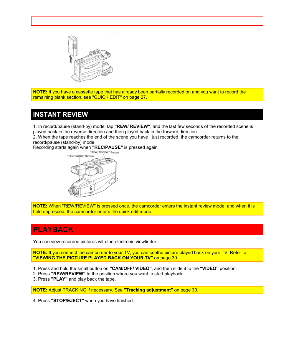 Instant review, Playback | Hitachi VTFX-6400A User Manual | Page 17 / 39