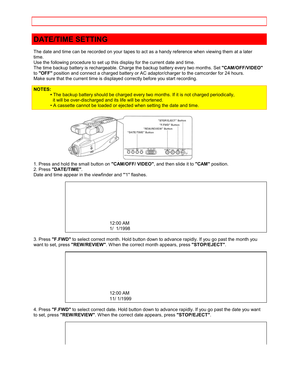 Date/time setting | Hitachi VTFX-6400A User Manual | Page 19 / 39