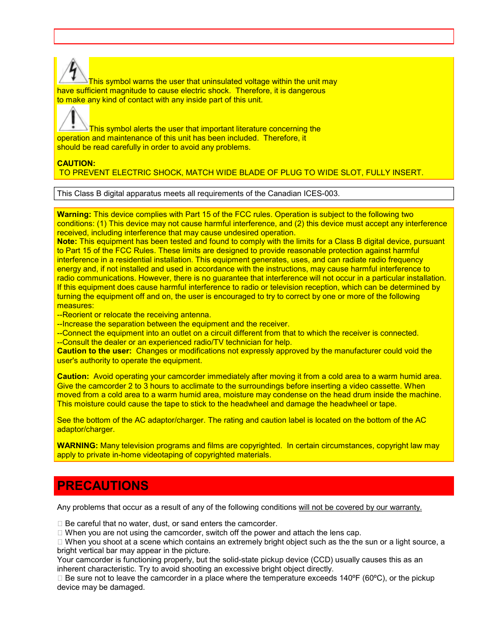 Precautions | Hitachi VTFX-6400A User Manual | Page 3 / 39