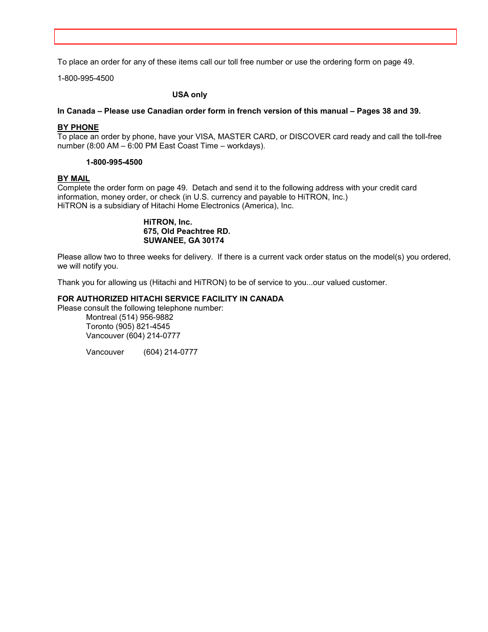 Hitachi VTFX-6400A User Manual | Page 39 / 39