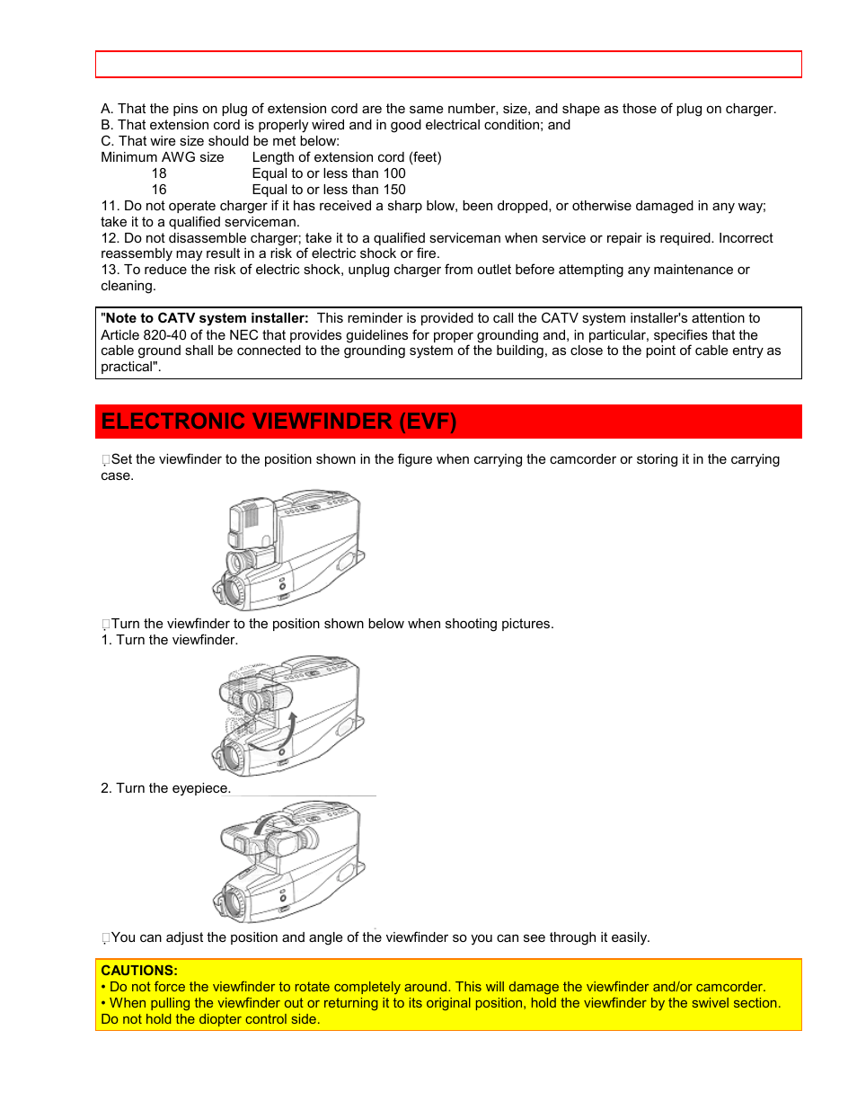 Electronic viewfinder (evf) | Hitachi VTFX-6400A User Manual | Page 8 / 39