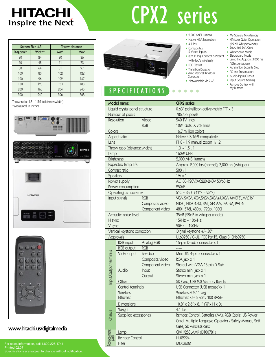 Hitachi CP-X1 User Manual | 1 page