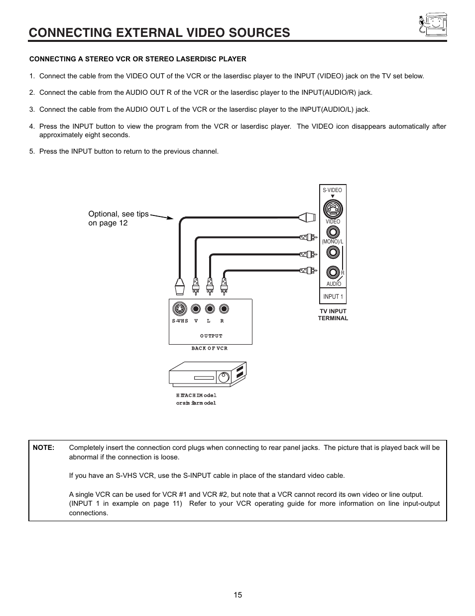 Connecting external video sources | Hitachi 43GX10B User Manual | Page 15 / 60