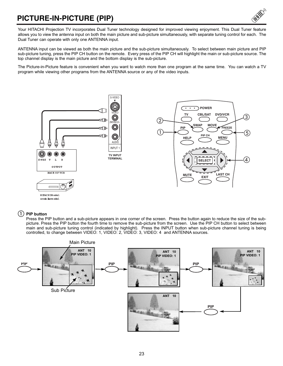 Picture-in-picture (pip), ቢባ ቤ ቦ ብ | Hitachi 43GX10B User Manual | Page 23 / 60