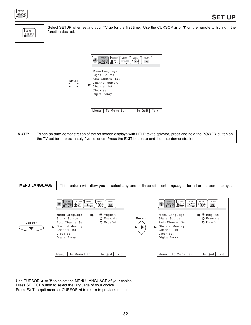 Set up | Hitachi 43GX10B User Manual | Page 32 / 60