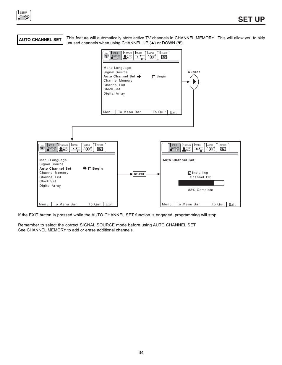 Set up | Hitachi 43GX10B User Manual | Page 34 / 60