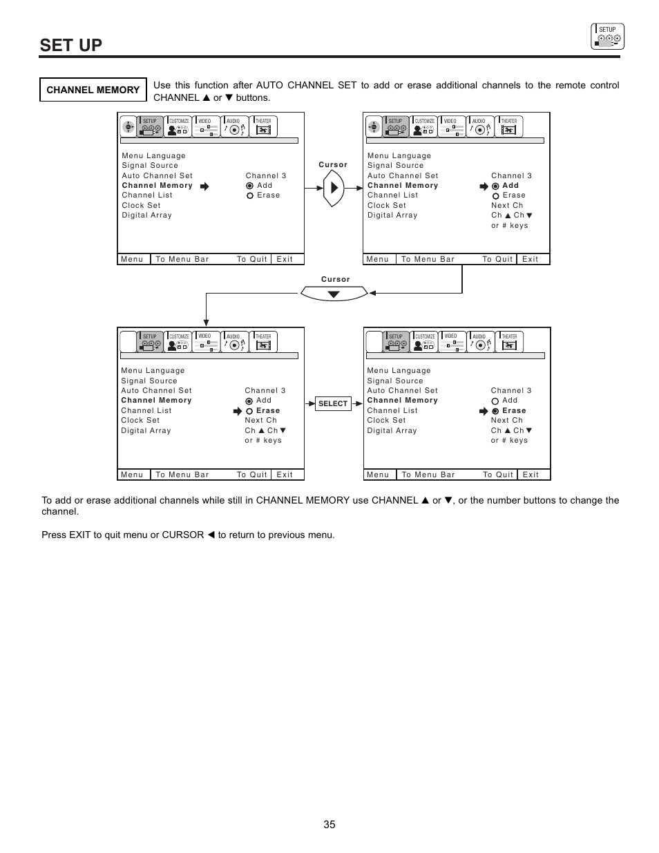 Set up | Hitachi 43GX10B User Manual | Page 35 / 60