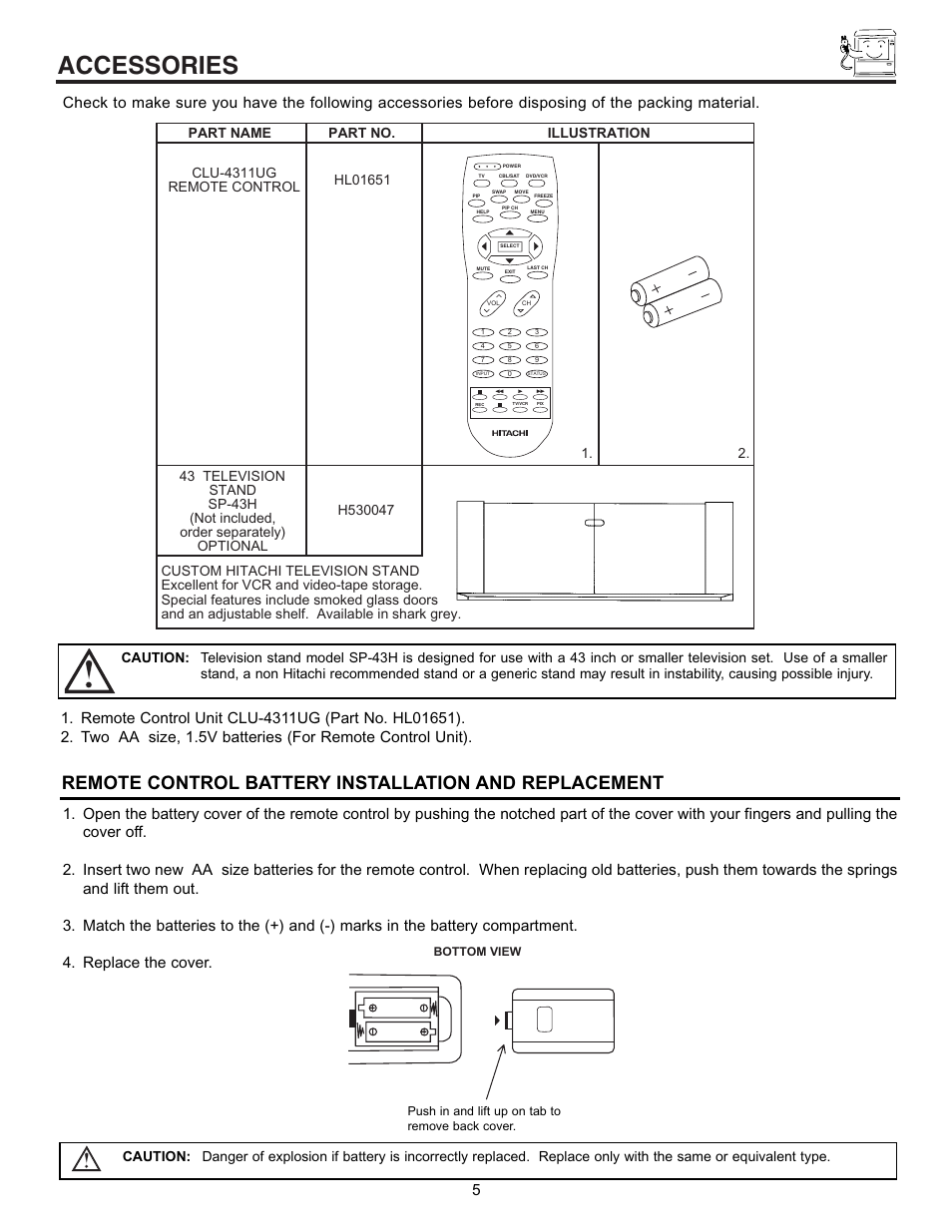 Accessories | Hitachi 43GX10B User Manual | Page 5 / 60