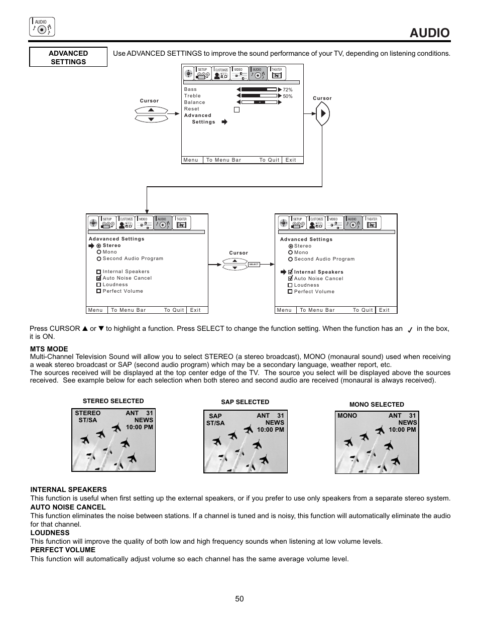 Audio | Hitachi 43GX10B User Manual | Page 50 / 60