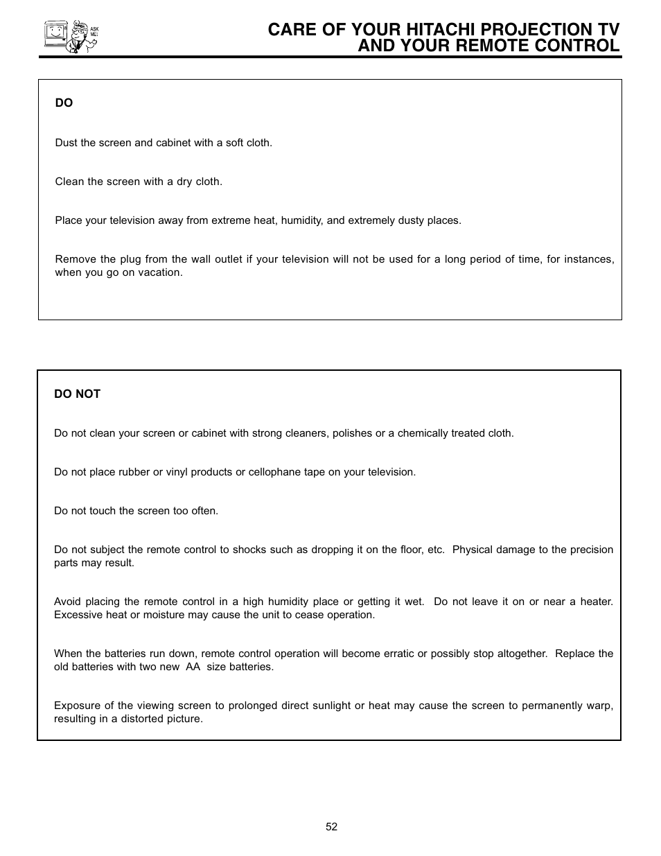 Hitachi 43GX10B User Manual | Page 52 / 60